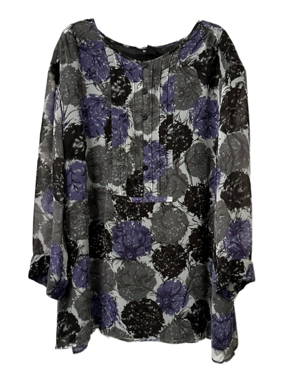 Style & Co. Tunic Blouse 3/4 Sleeves Gray & Lavender Floral Print Lined Size 24W